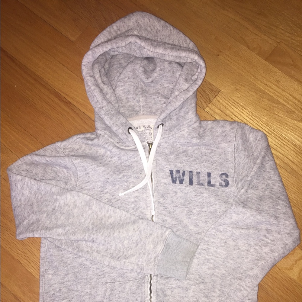 Jack Wills gray zip up hoodie w logos